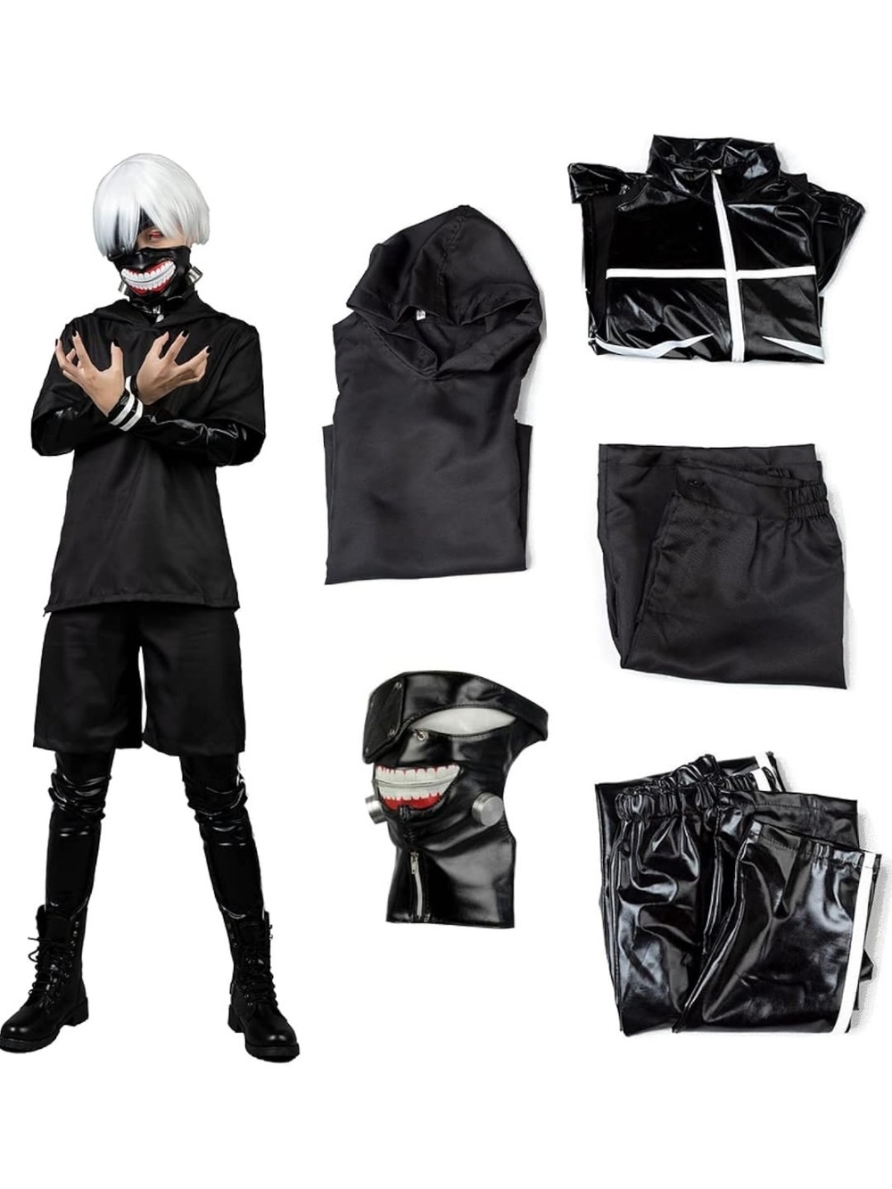 Men's Anime Cosplay Costumes Black Full Set with Mask for Halloween 